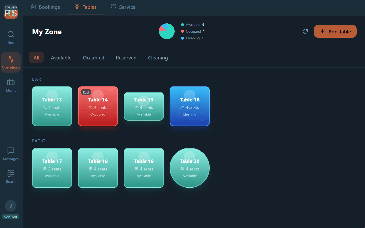 The Collins POS table management screen you'll be demoing to restaurant owners
